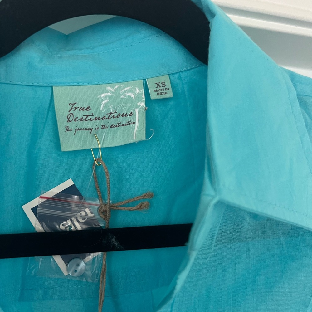 Aqua Button-Up Beach Cover Up - Picture 3 of 3